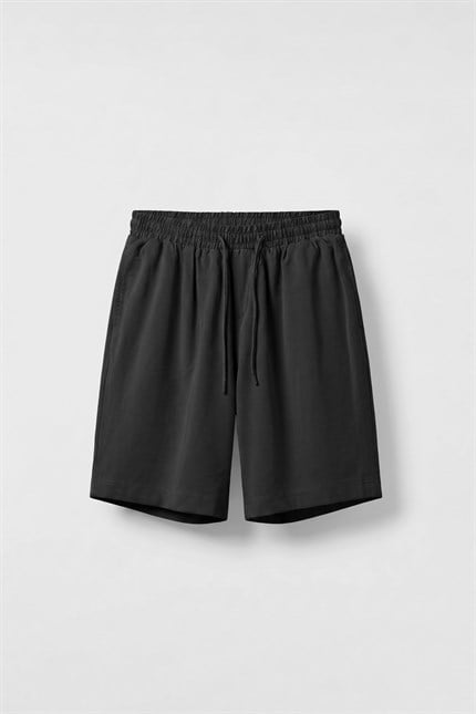 Erkek Relaxed Fit Lastikli Bel Kumaş Şort Siyah