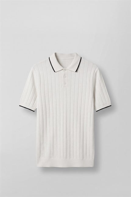 Erkek Relaxed Fit Pamuklu Havlu Polo Yaka Triko T-Shirt Ekru
