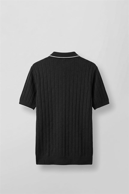 Erkek Relaxed Fit Pamuklu Havlu Polo Yaka Triko T-Shirt Siyah