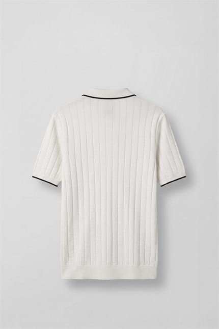 Erkek Relaxed Fit Pamuklu Havlu Polo Yaka Triko T-Shirt Ekru