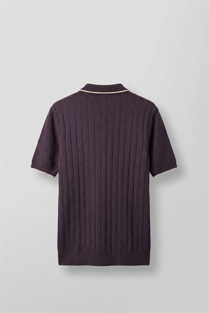 Erkek Relaxed Fit Pamuklu Havlu Polo Yaka Triko T-Shirt Mürdüm