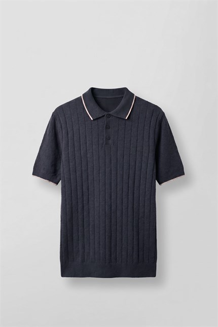 Erkek Relaxed Fit Pamuklu Havlu Polo Yaka Triko T-Shirt Lacivert