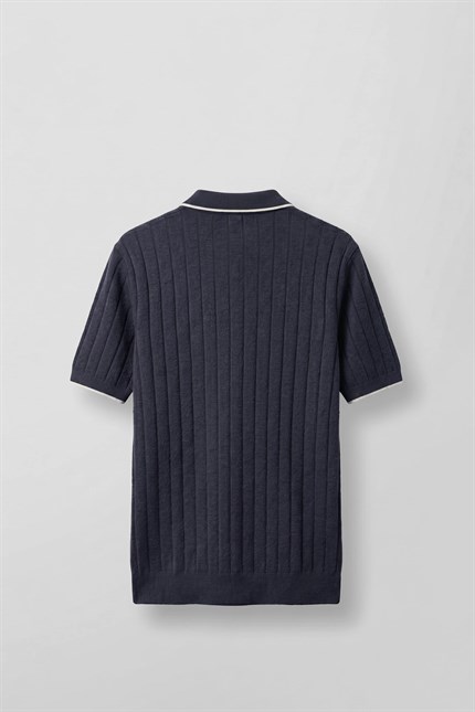 Erkek Relaxed Fit Pamuklu Havlu Polo Yaka Triko T-Shirt Lacivert