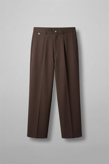 Erkek Relaxed Fit Pile Detaylı Premium Kumaş Pantolon Kahverengi