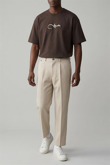 Erkek Relaxed Fit Pile Detaylı Premium Kumaş Pantolon Bej