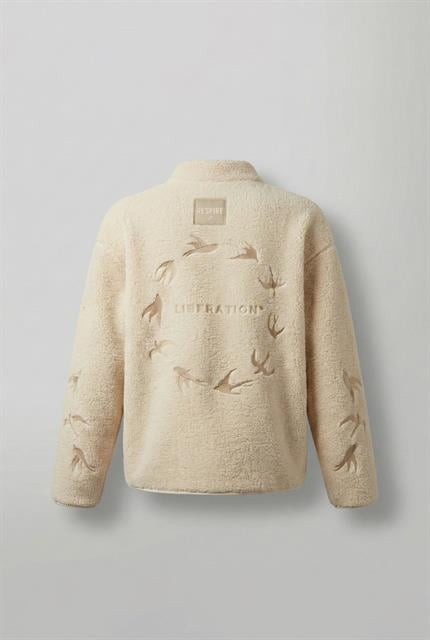 Erkek Relaxed Fit Premium Sherpa Nakış Detaylı Fermuarlı Ceket Bej