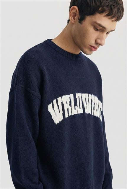 Erkek Relaxed Fit Premium Triko Kazak Lacivert