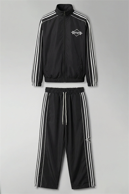 Erkek Relaxed Fit Şeritli Spor Eşofman Takımı Siyah