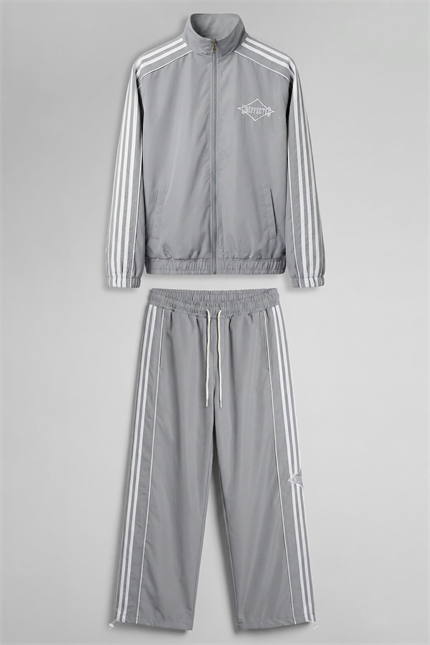 Erkek Relaxed Fit Şeritli Spor Eşofman Takımı Gri