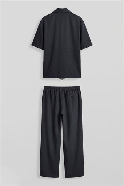 Erkek Relaxed Fit Tencel Fermuarlı Gömlek Pantolon Takımı Lacivert