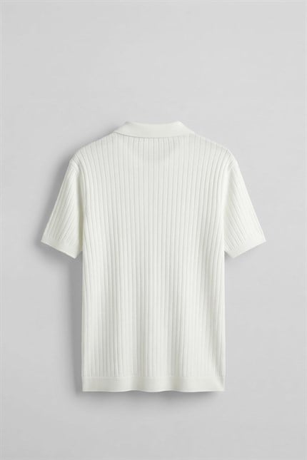 Erkek Relaxed Fit Fitilli Triko Polo Yaka T-Shirt Beyaz