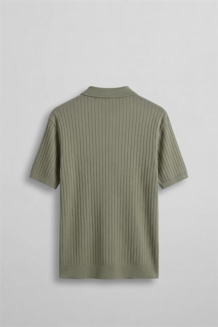 Erkek Relaxed Fit Fitilli Triko Polo Yaka T-Shirt Haki