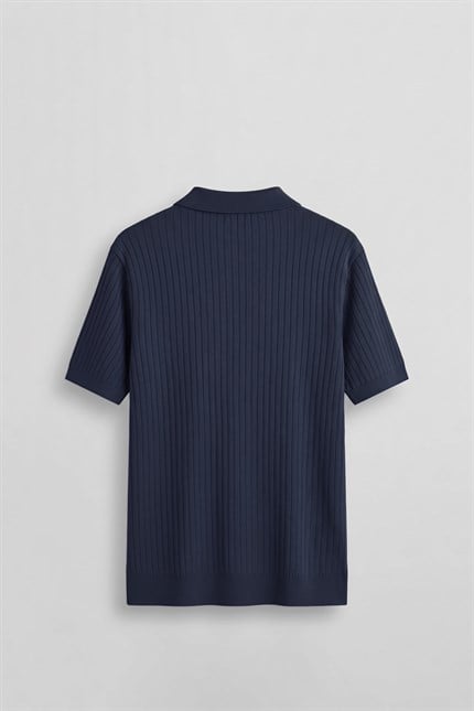 Erkek Relaxed Fit Fitilli Triko Polo Yaka T-Shirt Lacivert