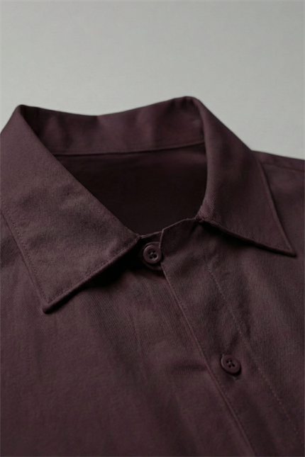 Erkek Relaxed Fit Uzun Kollu Basic Gömlek Mürdüm
