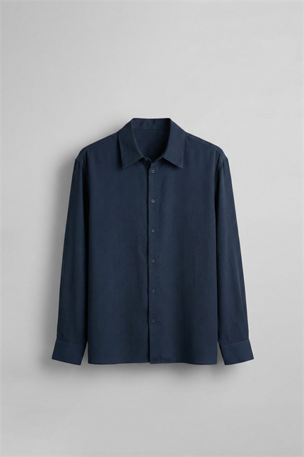 Erkek Relaxed Fit Uzun Kollu Basic Gömlek Lacivert