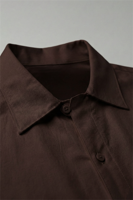 Erkek Relaxed Fit Uzun Kollu Basic Gömlek Kahverengi