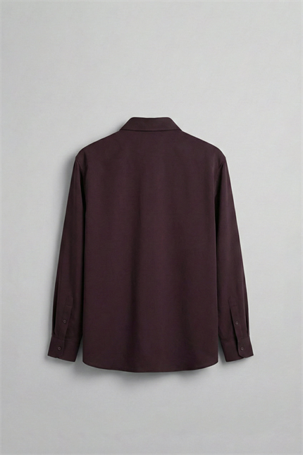 Erkek Relaxed Fit Uzun Kollu Basic Gömlek Mürdüm