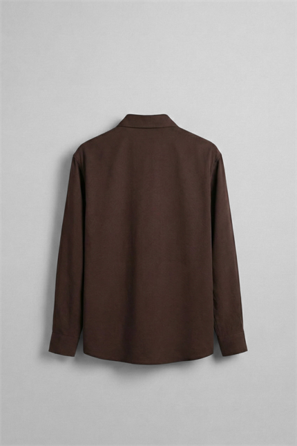 Erkek Relaxed Fit Uzun Kollu Basic Gömlek Kahverengi