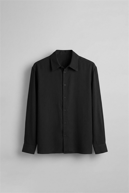 Erkek Relaxed Fit Uzun Kollu Basic Gömlek Siyah