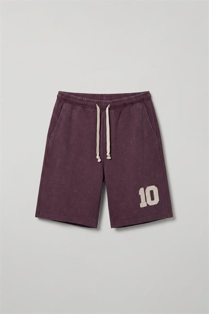 Erkek Relaxed Fit Vintage Yıkamalı Şort Bordo