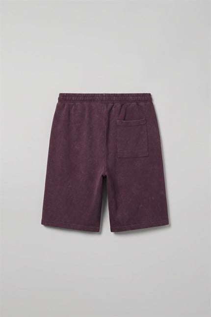 Erkek Relaxed Fit Vintage Yıkamalı Şort Bordo