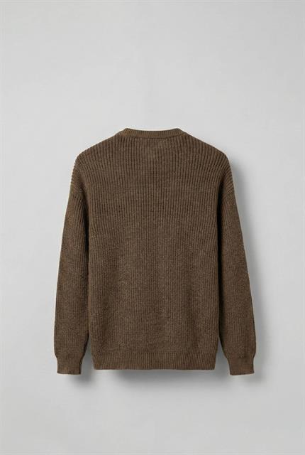 Erkek Relaxed Fit Yıkamalı Örme Kazak %100 Pamuk Kahve