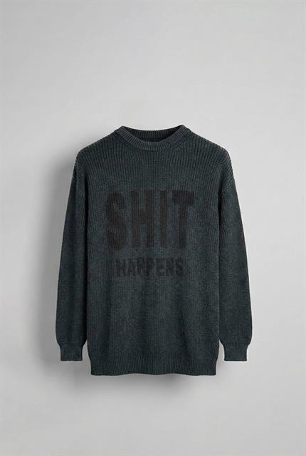 Erkek Relaxed Fit Yıkamalı Örme Kazak %100 Pamuk Siyah