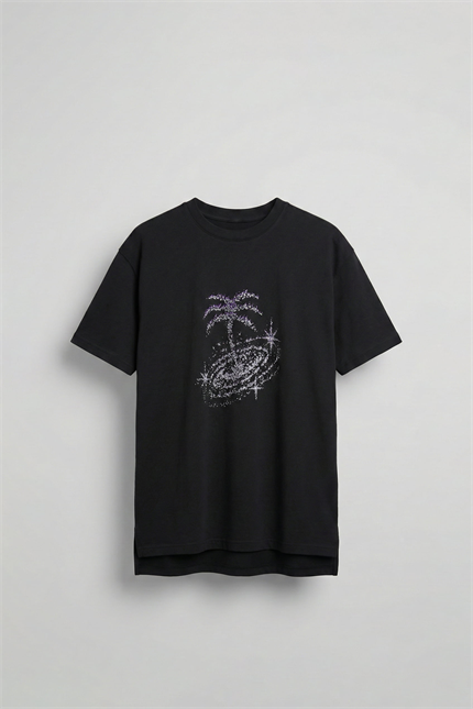 Erkek Relaxed Galaxy Oversize T-Shirt Siyah