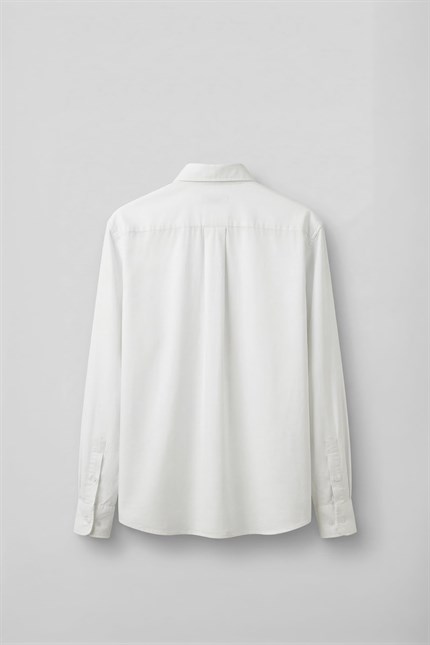 Erkek Relaxed Minimal Nakışlı Basic Tencel Gömlek Beyaz