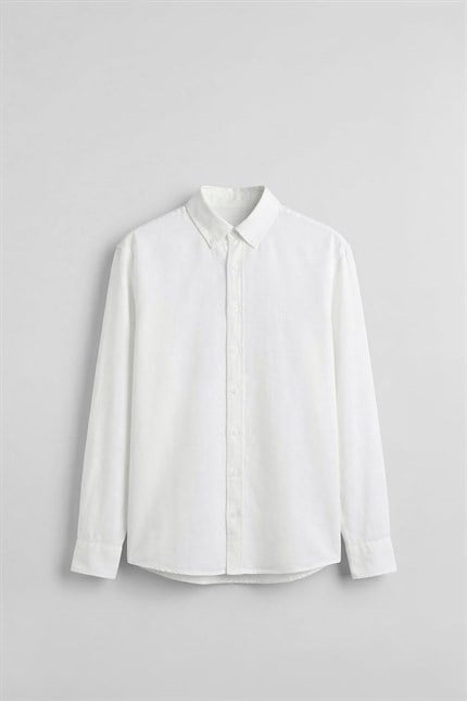 Erkek Relaxed Minimal Nakışlı Basic Tencel Gömlek Beyaz