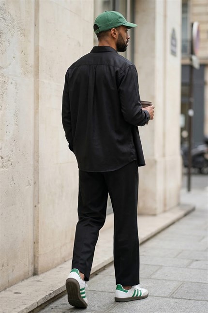 Erkek Relaxed Minimal Nakışlı Basic Tencel Gömlek Siyah