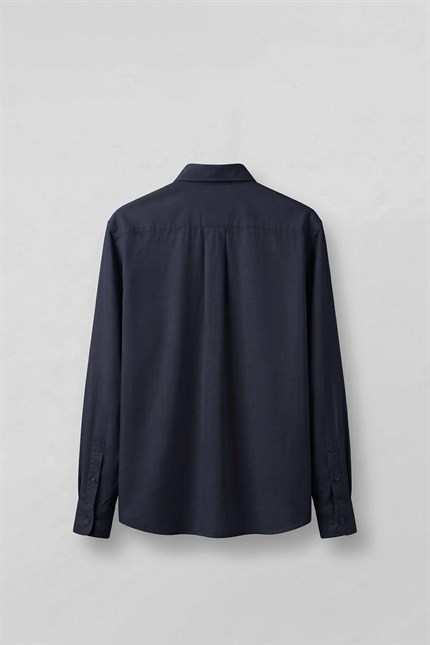 Erkek Relaxed Minimal Nakışlı Basic Tencel Gömlek Lacivert