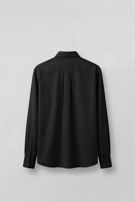 Erkek Relaxed Minimal Nakışlı Basic Tencel Gömlek Siyah