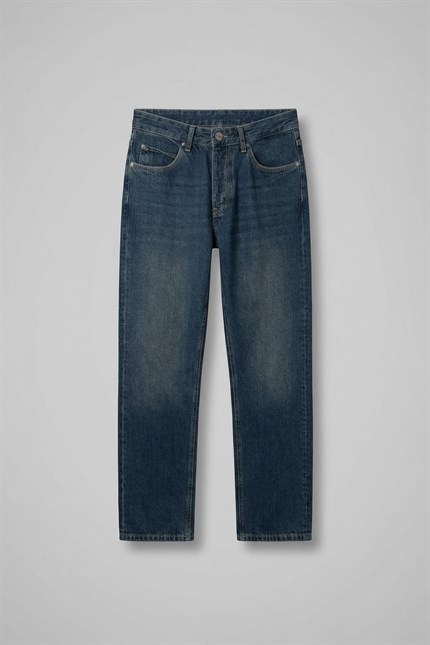 Erkek Relaxed Straight Fit Basic Jean Koyu Mavi