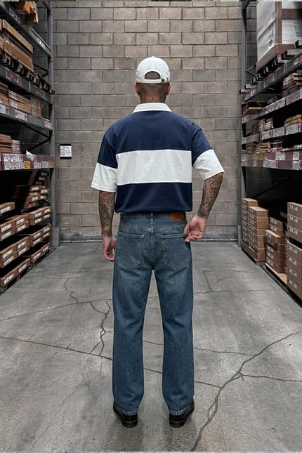 Erkek Relaxed Straight Fit Basic Jean Koyu Mavi