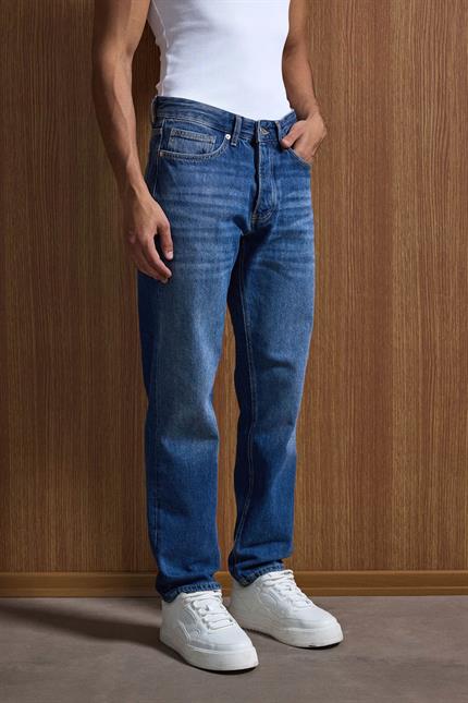 Erkek Relaxed Straight Fit Basic Jean Mavi