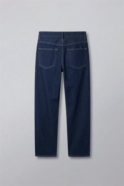 Erkek Relaxed Straight Fit Kontrast Dikişli Jean Pantolon Lacivert