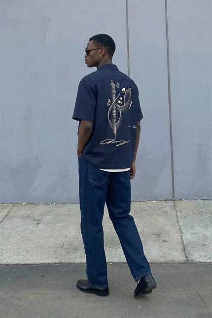 Erkek Relaxed Straight Fit Kontrast Dikişli Jean Pantolon Lacivert