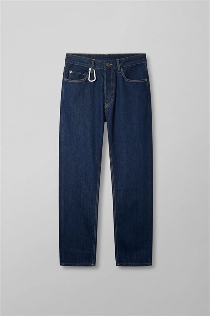 Erkek Relaxed Straight Fit Kontrast Dikişli Jean Pantolon Lacivert