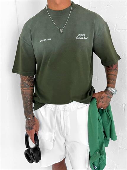 Erkek Yıkamalı Premium Kumaş Oversize T-Shirt Yeşil
