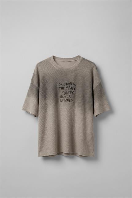 Erkek Renk Geçişli İşlemeli Oversize Dokulu T-Shirt Taş