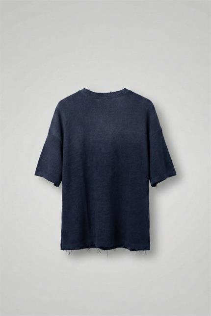 Erkek Renk Geçişli İşlemeli Oversize Dokulu T-Shirt Lacivert