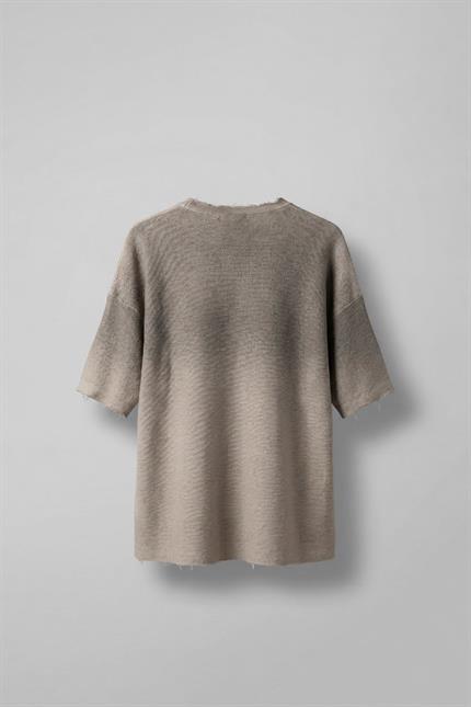 Erkek Renk Geçişli İşlemeli Oversize Dokulu T-Shirt Taş