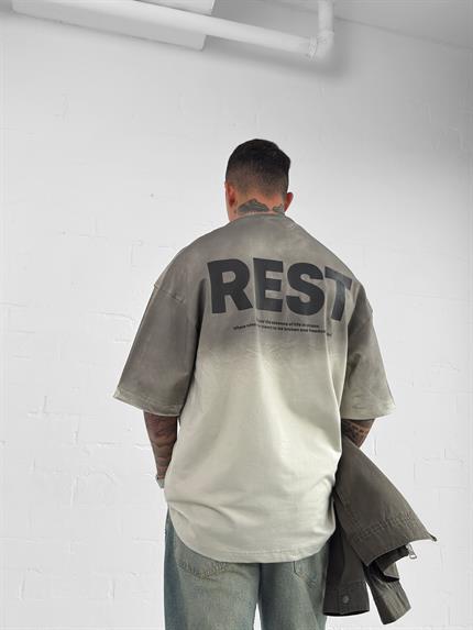 Erkek Rest Baskılı Oversize Yıkamalı T-Shirt Gri