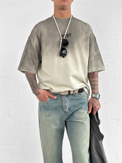 Erkek Rest Baskılı Oversize Yıkamalı T-Shirt Gri