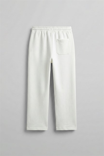 Erkek Şeritli Etnik Desenli Rahat Baggy Fit Eşofman Beyaz