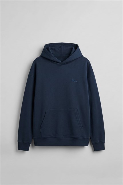 Erkek Sırt Yamalı Oversize Premium Kumaş Hoodie Lacivert