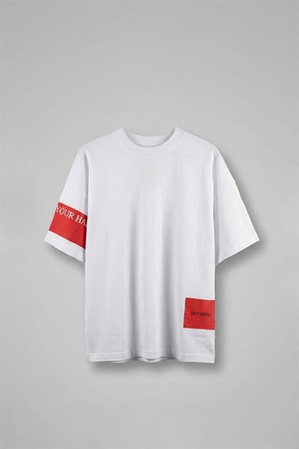 Erkek Sırtı Patchli Oversize T-Shirt Beyaz
