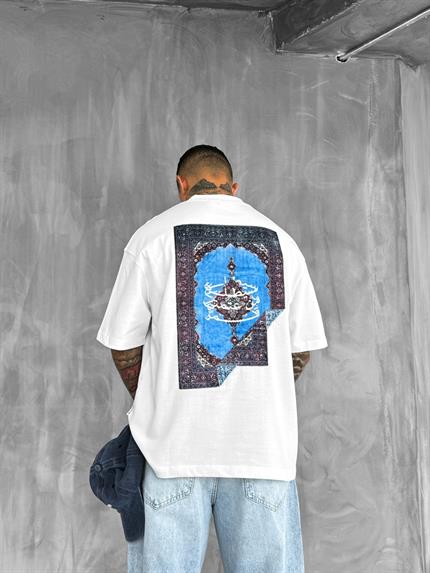 Erkek Sırtı Yamalı Oversize T-Shirt Beyaz