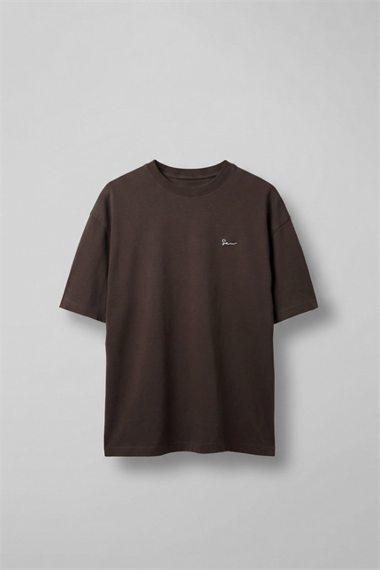 Erkek Sırtı Yamalı Oversize T-Shirt Kahverengi
